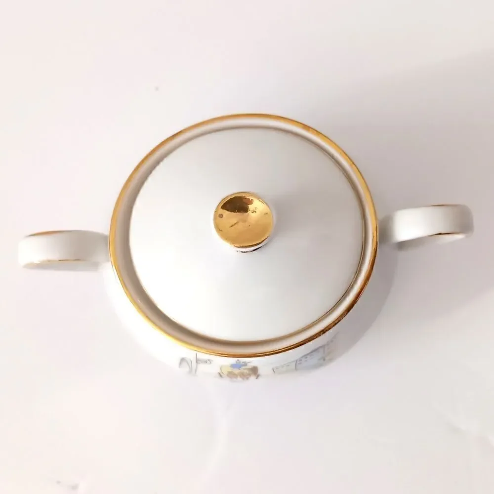 Bareuther Germany Porcelain Sugar Bowl Horse Carriage Street Scene‎ 8010 Vintage